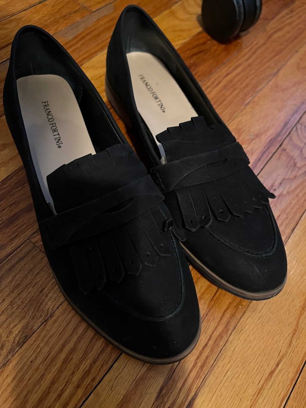Franco Fortini Black Suede Kiltie Loafers